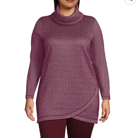 LAND’S END Fleece Cowl Neck Tunic Top Sweater Pullover Maroon Wine - Picture 2 of 9